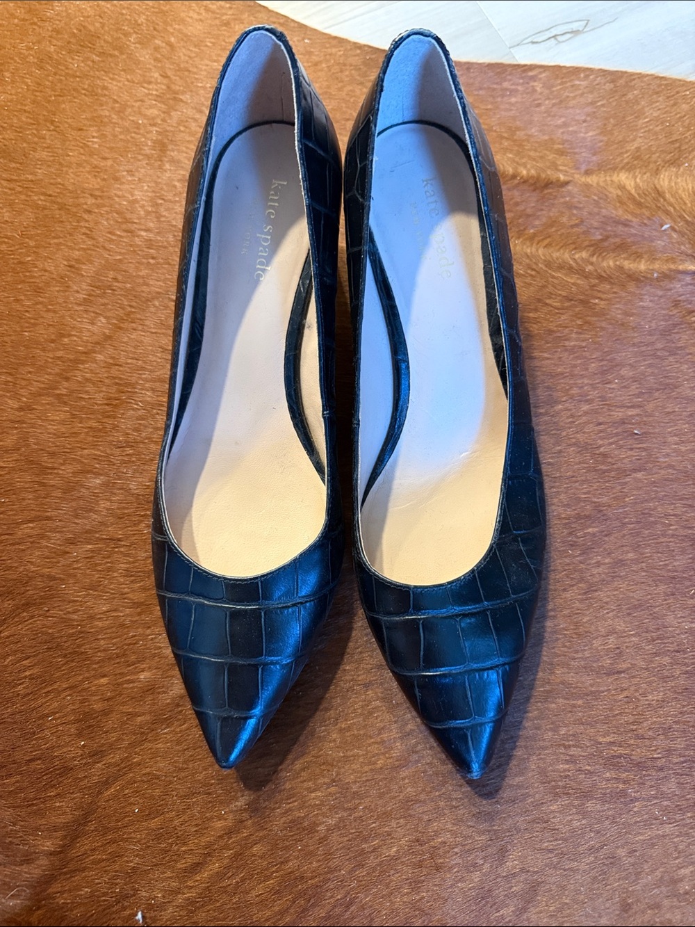Kate Spade Black Faux Leather Croc Block Heels